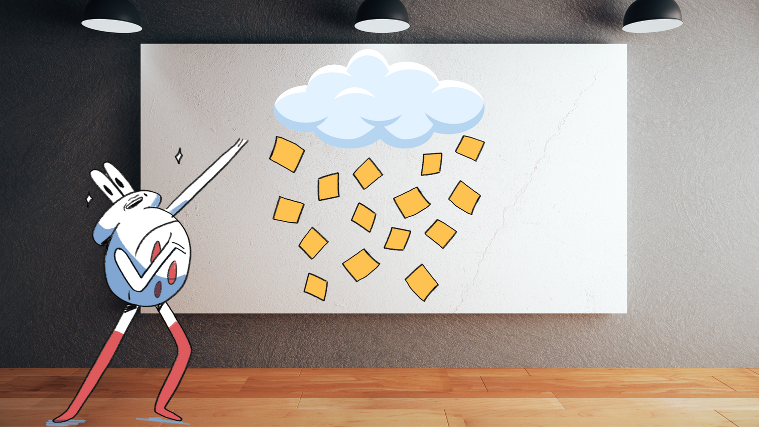 A picture of some post-it notes pouring from an illlustrated cloud